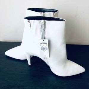 White Faux Leather Pointed Toe Booties